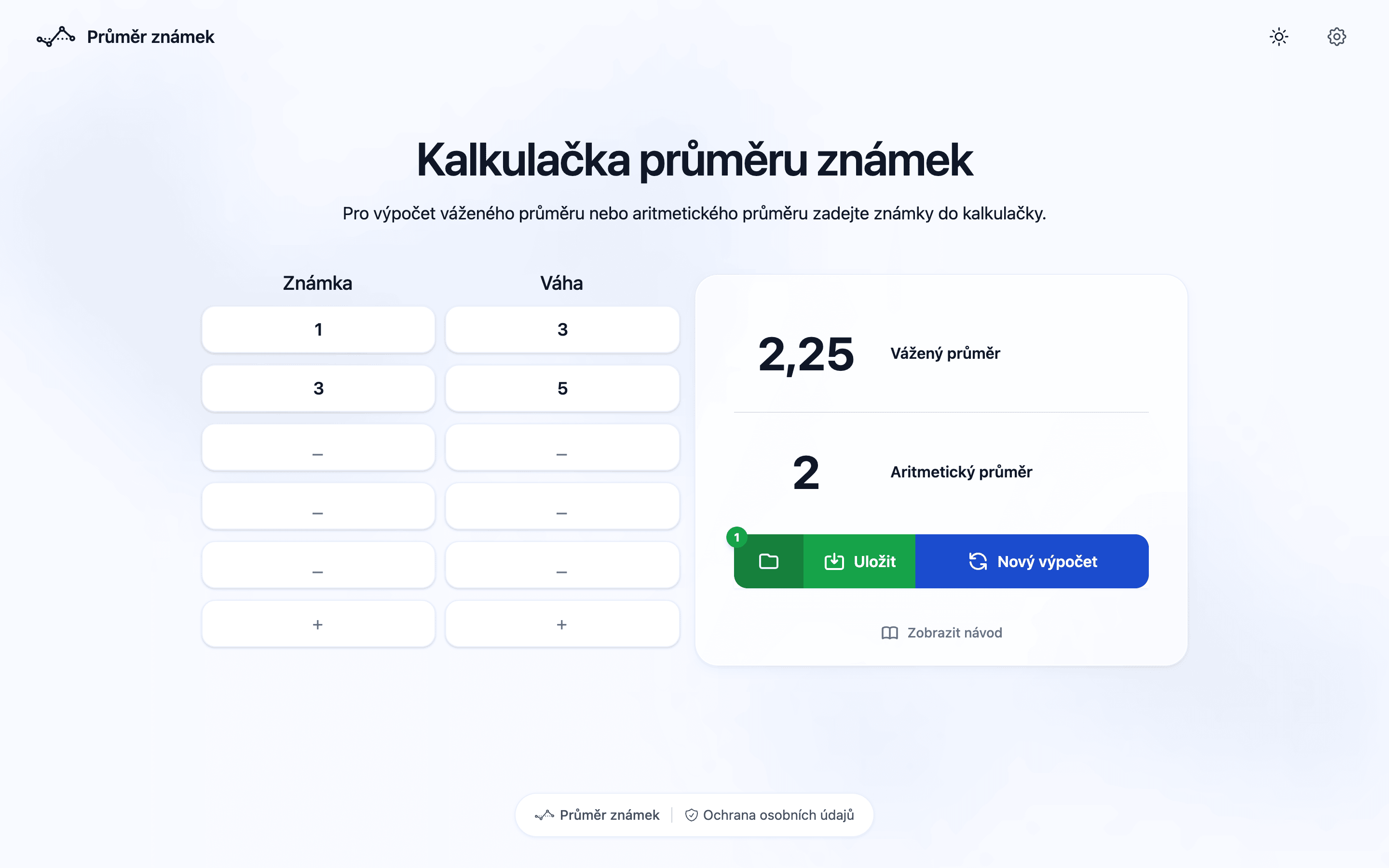 Předvídání známek pomocí aplikace Průměr známek na počítači